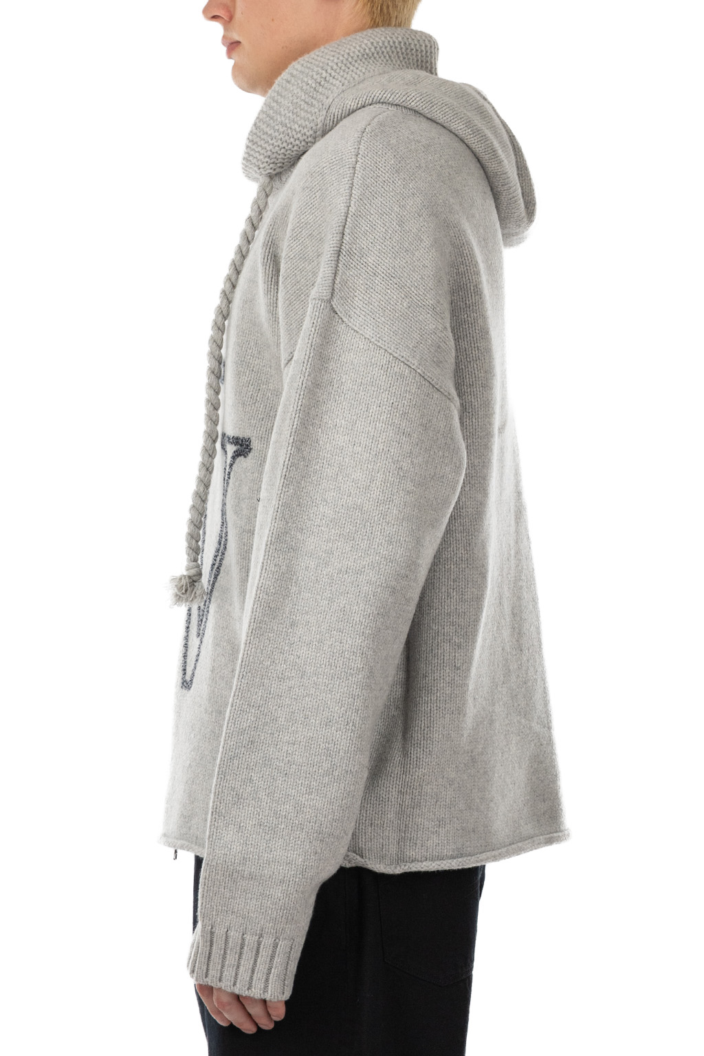 JW Anderson - Anchor Emroidery Zipped Hoodie -Light Grey Melange